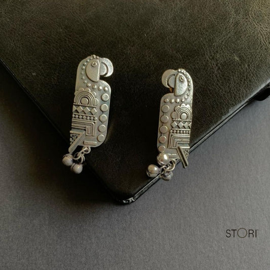 Handcrafted Parrot Silver Lookalike Earrings