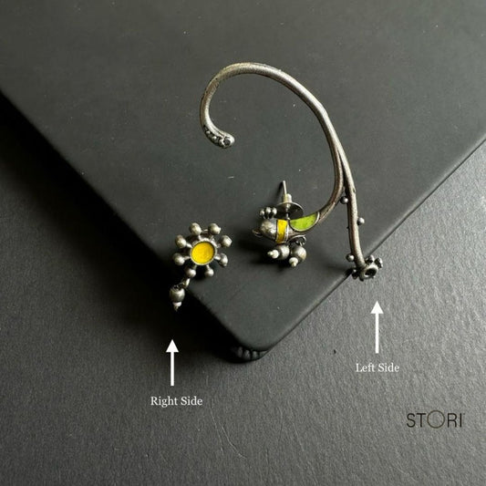 Antique Enameled Parrot Oxidised Earcuffs