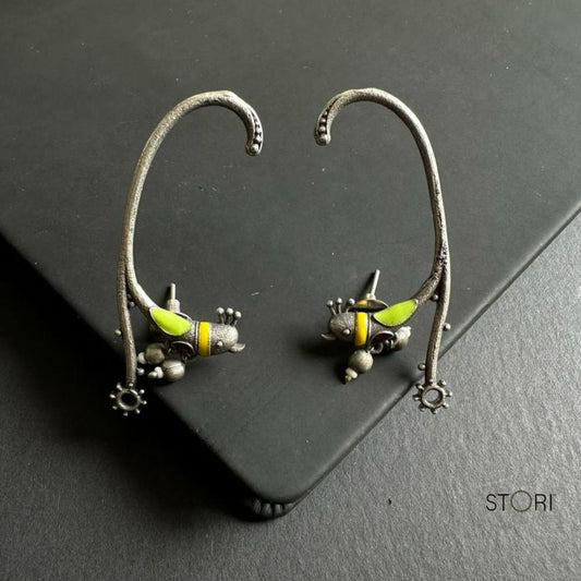 Antique Enameled Parrot Oxidised Earcuffs
