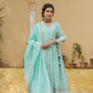 Pastel Peach Angarkha Style Full Length Anarkali With Cotton Dupatta