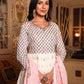 Light Pink Floral Print Mulmul Cotton Anarkali Kurti With Pant And Dupatta
