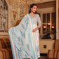 Sky Blue Floral Print Mulmul Cotton Anarkali Kurti With Pant And Dupatta