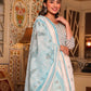 Sky Blue Floral Print Mulmul Cotton Anarkali Kurti With Pant And Dupatta