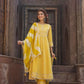 Yellow Rayon Embroidered Anarkali Kurti Pant Set with Chanderi Dupatta