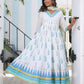 White Designer Floral Anarkali Kurti-Pant Set and Kota Doriya Dupatta