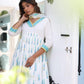 White Designer Floral Anarkali Kurti-Pant Set and Kota Doriya Dupatta