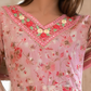 Blush Pink Floral Print Cotton Anarkali Suit Set With Dual Shade Dupatta