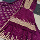 Wine Color Designer Rayon Nyra Cut Embroidered Kurti Sharara Set With Dupatta