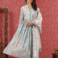 Turquoise Digital Print Mulmul Cotton Anarkali Kurti With Pant And Dupatta