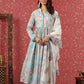 Turquoise Digital Print Mulmul Cotton Anarkali Kurti With Pant And Dupatta