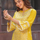 Yellow Designer Two Piece Embroidered Co-ord Set