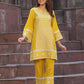 Yellow Designer Two Piece Embroidered Co-ord Set