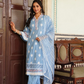Powder Blue Three Piece Nyra Cut Cotton Straight Kurti Set With Harem Pant and Organza Dupatta