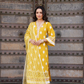 Yellow Three Piece Nyra Cut Cotton Straight Kurti Set With Harem Pant and Organza Dupatta