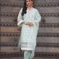 Mint Green Three Piece Nyra Cut Cotton Straight Kurti Set With Harem Pant and Organza Dupatta