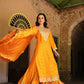 Orange Designer Embroidered Cotton Kurti Suit With Sharara And Dupatta