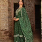 Green Designer Embroidered Cotton Kurti Suit With Sharara And Dupatta