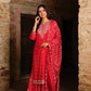 Red Designer Embroidered Cotton Kurti Suit With Sharara And Dupatta