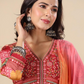 Maroon Floral Print Muslin Anarkali Suit Set With Multicolour Dupatta