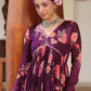 Magenta Floral Print Chinon Anarkali Suit Set With Printed Dupatta