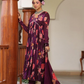 Magenta Floral Print Chinon Anarkali Suit Set With Printed Dupatta
