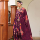 Magenta Floral Print Chinon Anarkali Suit Set With Printed Dupatta