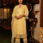 Yellow Cotton Schiffili Side Slit Embroidered Kurti-Pant With Organza Dupatta
