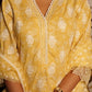 Yellow Cotton Schiffili Side Slit Embroidered Kurti-Pant With Organza Dupatta