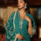 Turquoise Schiffili Side Slit Rayon Kurti-Pant Set With Organza Dupatta