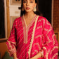 Magenta Schiffili Side Slit Rayon Kurti-Pant Set With Organza Dupatta