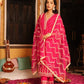 Magenta Schiffili Side Slit Rayon Kurti-Pant Set With Organza Dupatta