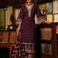 Wine Schiffili Side Slit Rayon Kurti-Pant Set With Organza Dupatta