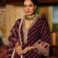 Wine Schiffili Side Slit Rayon Kurti-Pant Set With Organza Dupatta