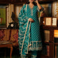 Turquoise Schiffili Side Slit Rayon Kurti-Pant Set With Organza Dupatta