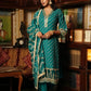 Turquoise Schiffili Side Slit Rayon Kurti-Pant Set With Organza Dupatta