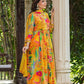 Mustard Angarakha Patterned Anarkali Kurti Set With Chinnon Dupatta