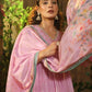 Baby Pink Beautiful Three Piece Floral Print Mulmul Cotton Anarkali Kurti Set