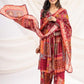 Dark Red Chinnon Angrakha Pattern Three Piece Anarkali Kurti Set