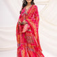 Berry Red Chinnon Angrakha Pattern Three Piece Anarkali Kurti Set