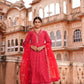Orange Red Digital Print Muslin Anarkali Suit Set With Organza Dupatta