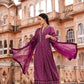 Wine Digital Print Muslin Anarkali Suit Set With Organza Dupatta