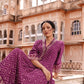 Wine Digital Print Muslin Anarkali Suit Set With Organza Dupatta