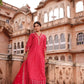Orange Red Digital Print Muslin Anarkali Suit Set With Organza Dupatta