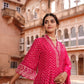 Orange Red Digital Print Muslin Anarkali Suit Set With Organza Dupatta