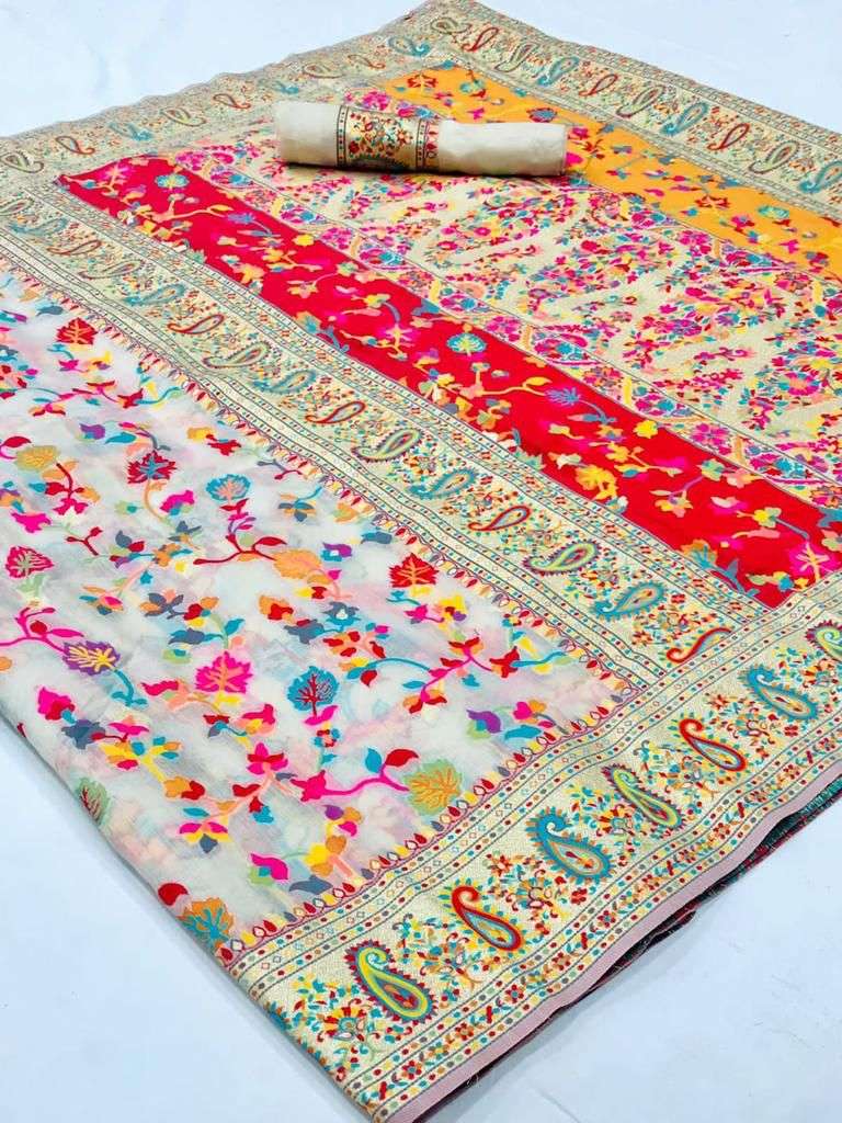 Ivory White Kashmiri Kani Jamewar Saree