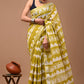 Shop Olive Green Linen Saree Online-STORI