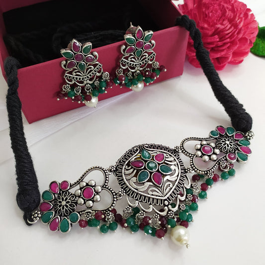 Aksha Oxidised Necklace Set with Earrings