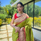 Bright Green Paithani Silk Saree With Allover Zari Woven Motifs