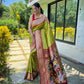 Bright Green Paithani Silk Saree With Allover Zari Woven Motifs