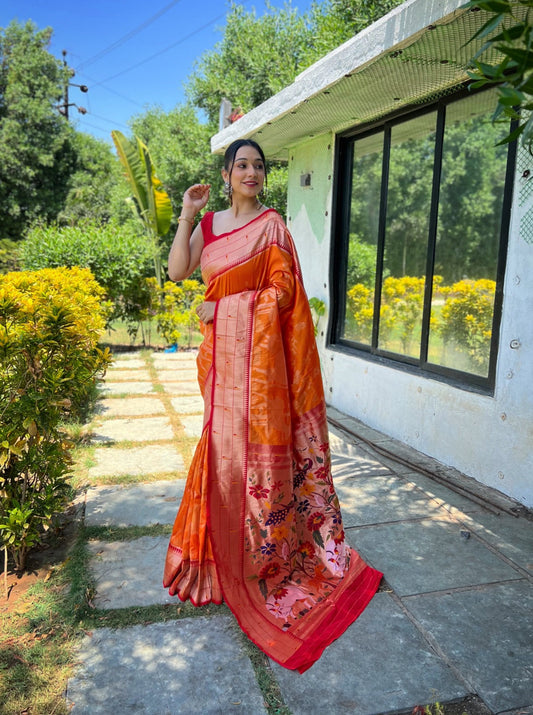 Bright Green Paithani Silk Saree With Allover Zari Woven Motifs